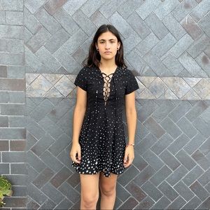 Black Short Sleeve Mini Dress with Back Zipper